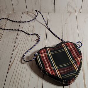 Crewcuts J Crew Purse Bag Girls Plaid Blue Cord  Heart Shaped Kid Valentine